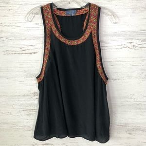 Gryphon Black Tank Top with Multicolor Embroidery